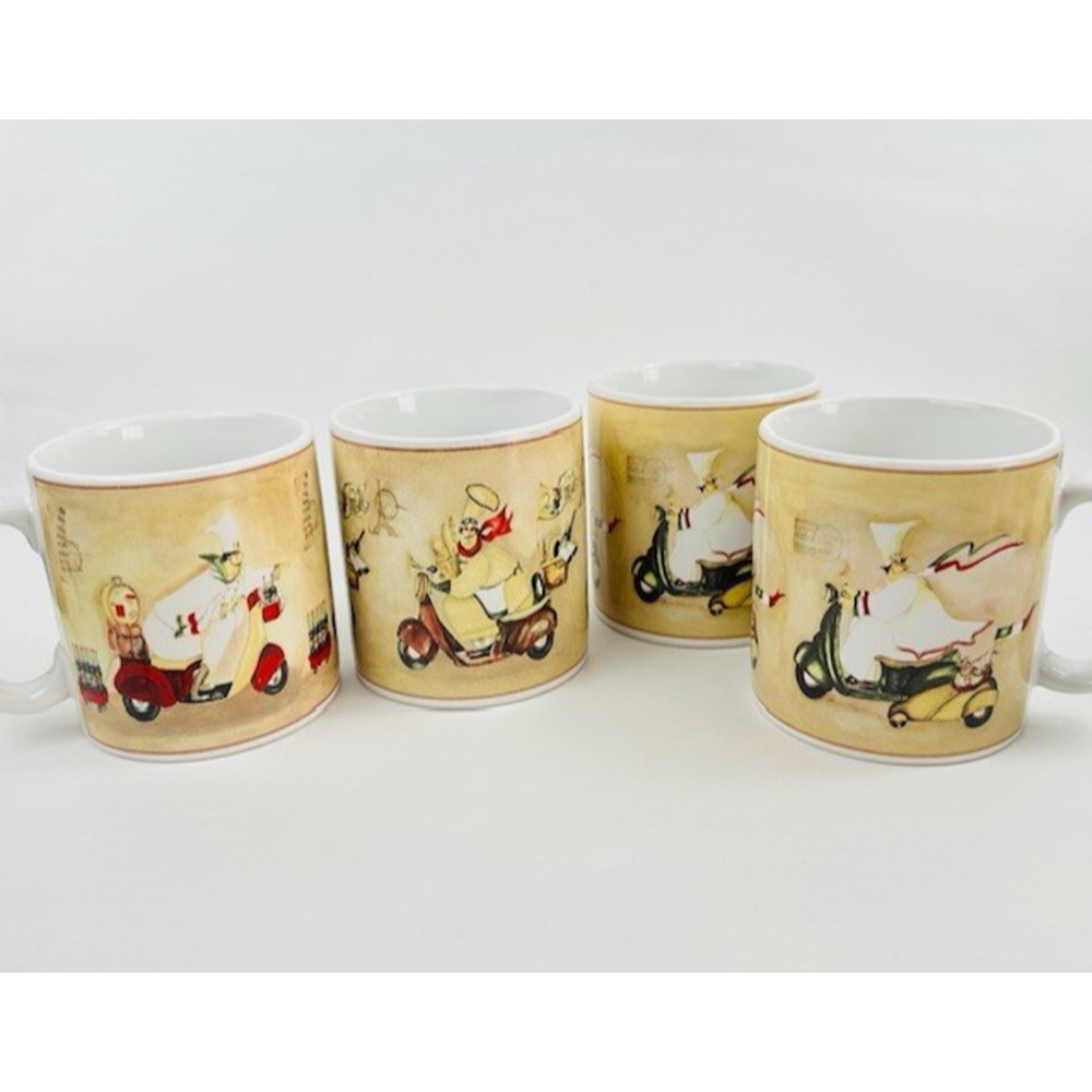 Oneida Vespa Chefs by Jennifer Garant Mugs/Cups Set of 4 Coffee Scooter 12oz